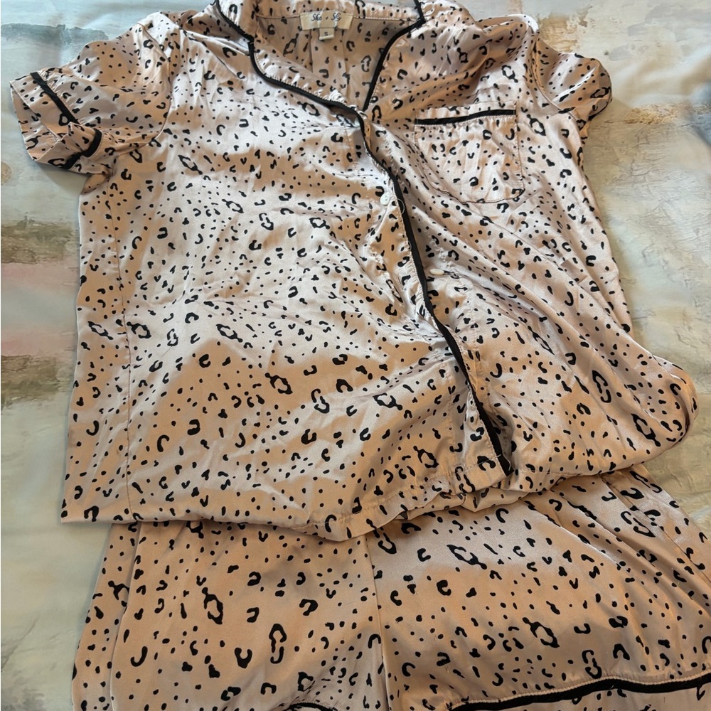 She + Sky Animal Print Satin Top
